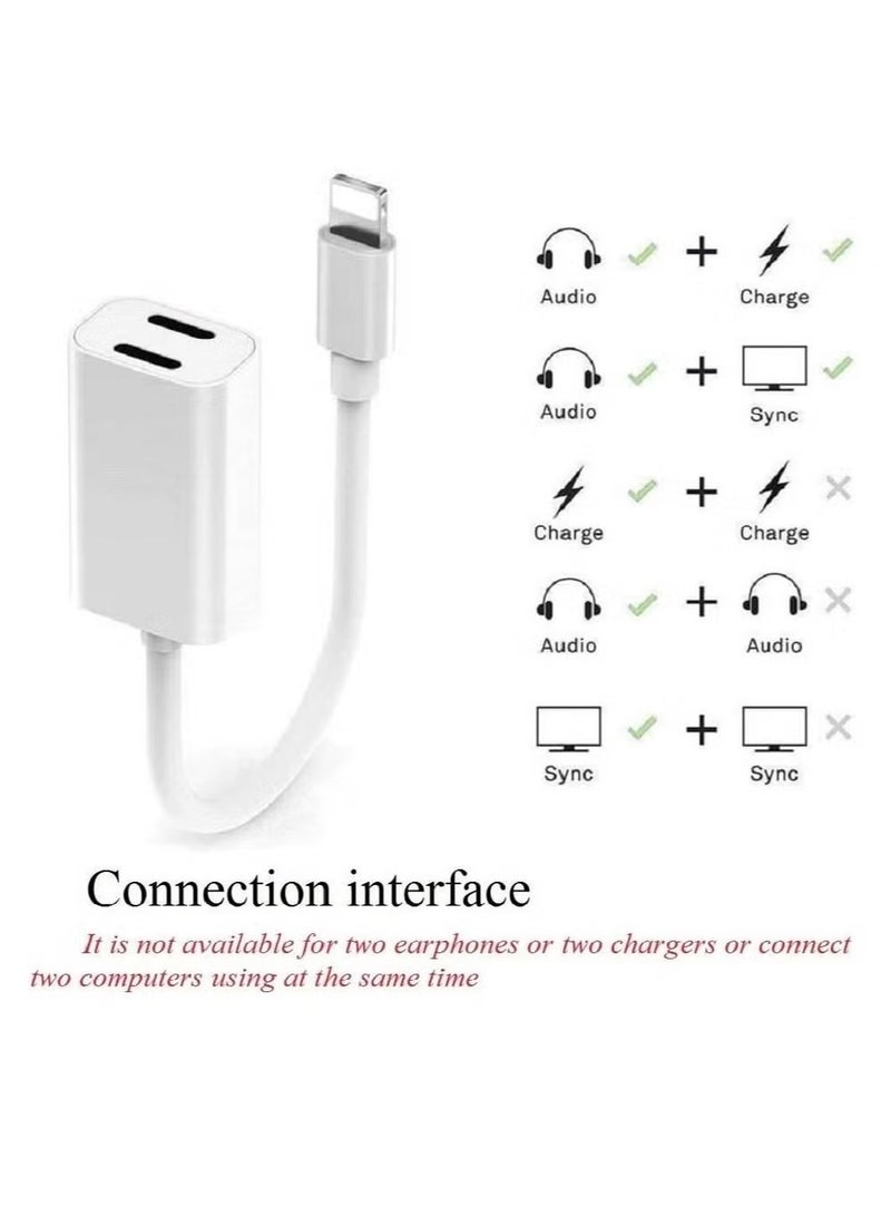 Double Lightning Headphone Splitter, 2 in 1 Dual Lightning Headphone Audio & Charge Cable Compatible for iPhone 12/11/XS/XR/X 8 7/iPad, Support Sync Data + Music Control + Call