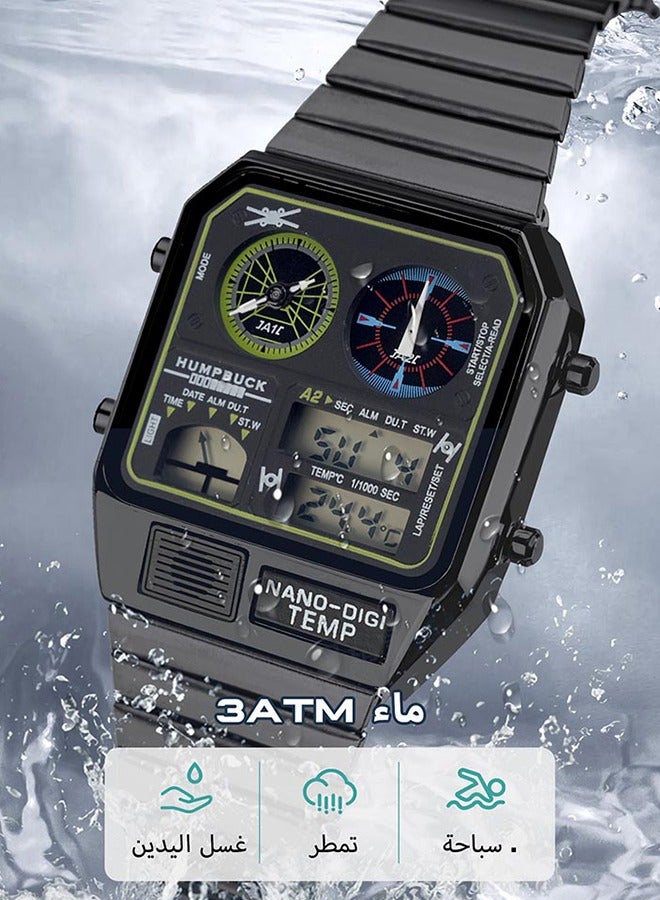 Wristwatch for Men Waterproof Dual Time Watch with Digital Display and Temperature Display Classic Themed Style