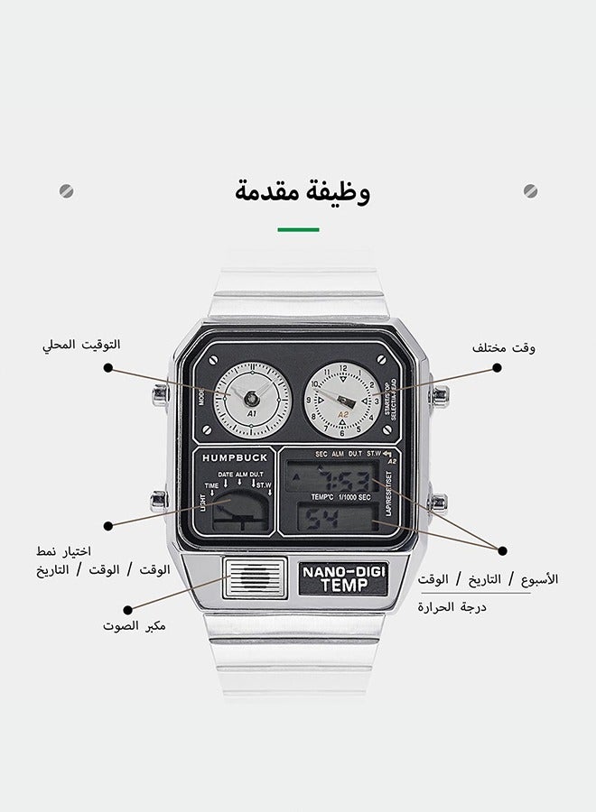 Wristwatch for Men Waterproof Dual Time Watch with Digital Display and Temperature Display Classic Themed Style