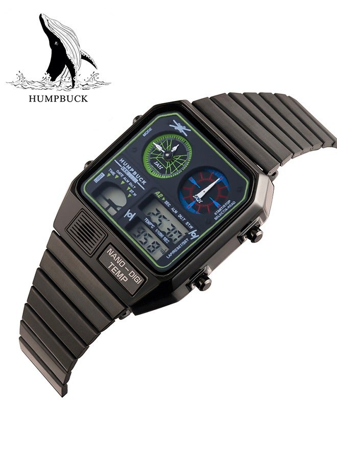 Wristwatch for Men Waterproof Dual Time Watch with Digital Display and Temperature Display Classic Themed Style