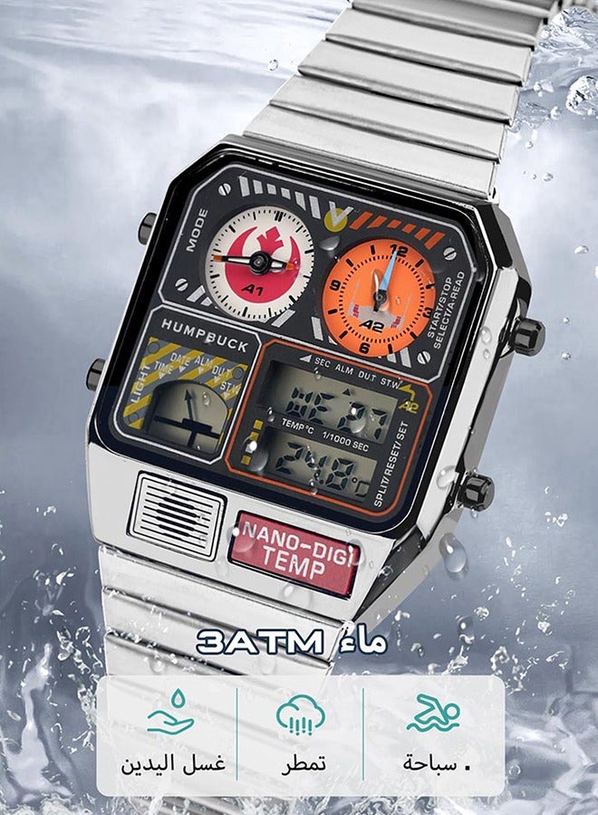 Wristwatch for Men Waterproof Dual Time Watch with Digital Display Temperature Display Classic Style