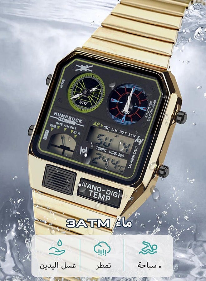 Watch for Men Multifunctional Stainless Steel Watch with Dual Display and Classic Design Waterproof Wristwatch