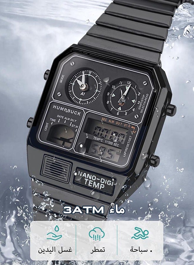 Water Resistant Watch Dual Display Wristwatch with Temperature Display and Perpetual Calendar Classic Design for Men