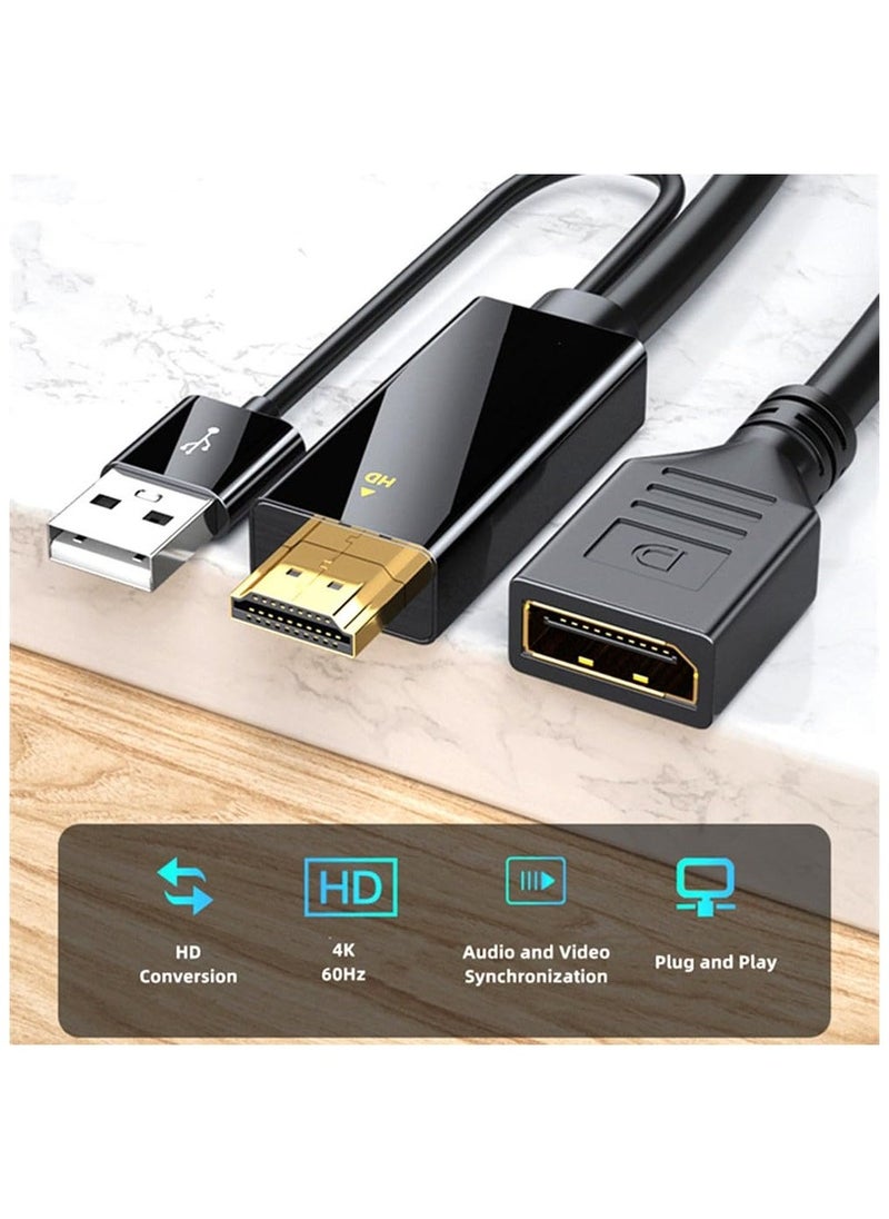 2 in 1 HDMI to Displayport Mini DP Replacement Cable Converter, Adaptor with USB male to female, Compatible Computer Host Graphics Card HDMI External DP Monitor TV Projector Adapter 4K60HZ