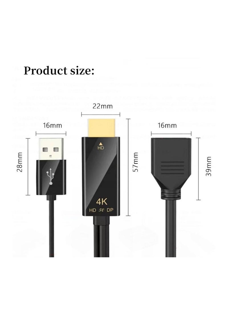 2 in 1 HDMI to Displayport Mini DP Replacement Cable Converter, Adaptor with USB male to female, Compatible Computer Host Graphics Card HDMI External DP Monitor TV Projector Adapter 4K60HZ