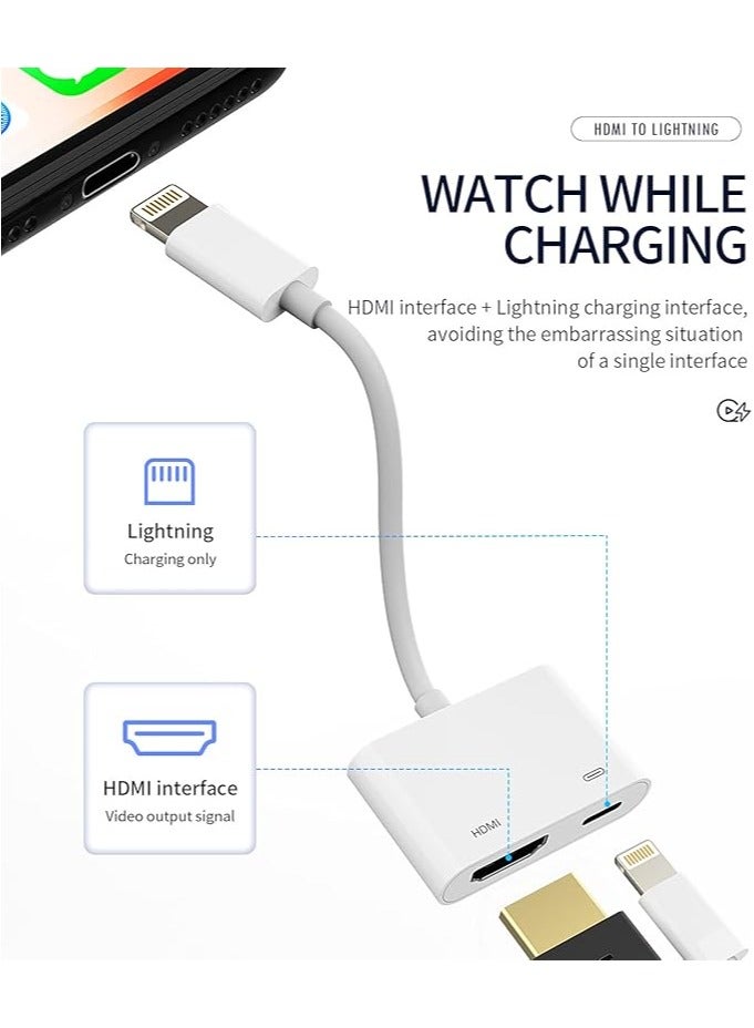 Lightning to HDMI Adapter for TV Compatible with iPhone 12 13 pro max Splitter Digital AV Female Port Converter and Charging Connector Cord Projector Monitor Sync Screen Ipad Mini Apple MFI Certified