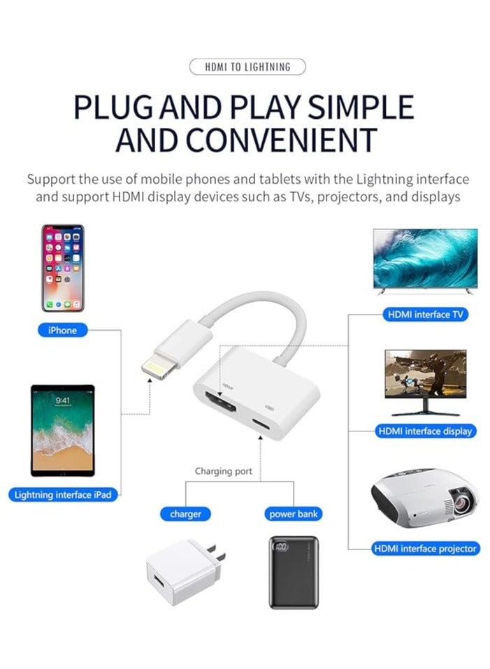 Lightning to HDMI Adapter for TV Compatible with iPhone 12 13 pro max Splitter Digital AV Female Port Converter and Charging Connector Cord Projector Monitor Sync Screen Ipad Mini Apple MFI Certified