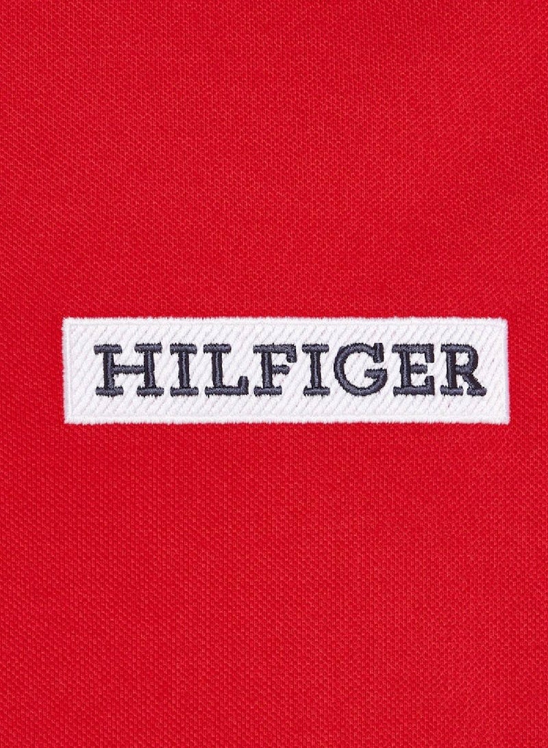 Men's Tipped Logo Embroidery Regular Fit Polo - Cotton, Red