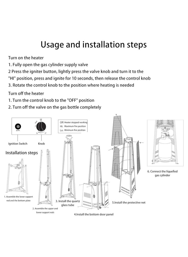 Pyramid Patio Heater, Outdoor Propane Heater with Wheels and Quartz Glass Tube for Indoors and Outdoors