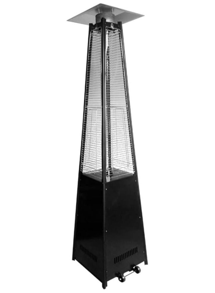 Outdoor Propane Patio Heater, Quadrangular Pyramid Flame Heater W/Wheels Quick Pulse Ignition, Auto Shut Off, Black