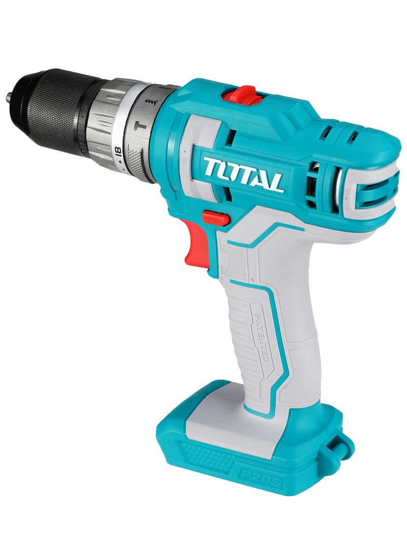 Super Total 20V Lithium-Ion Cordless Impact Drill 3 Fuction (Drill, Screw & Hammer) Electric Drill with Variable Speed with 47 Accessories, 18 Torque Settings, LED Work Light & 2 Batteries for Home & Professional Use TIDLI201452