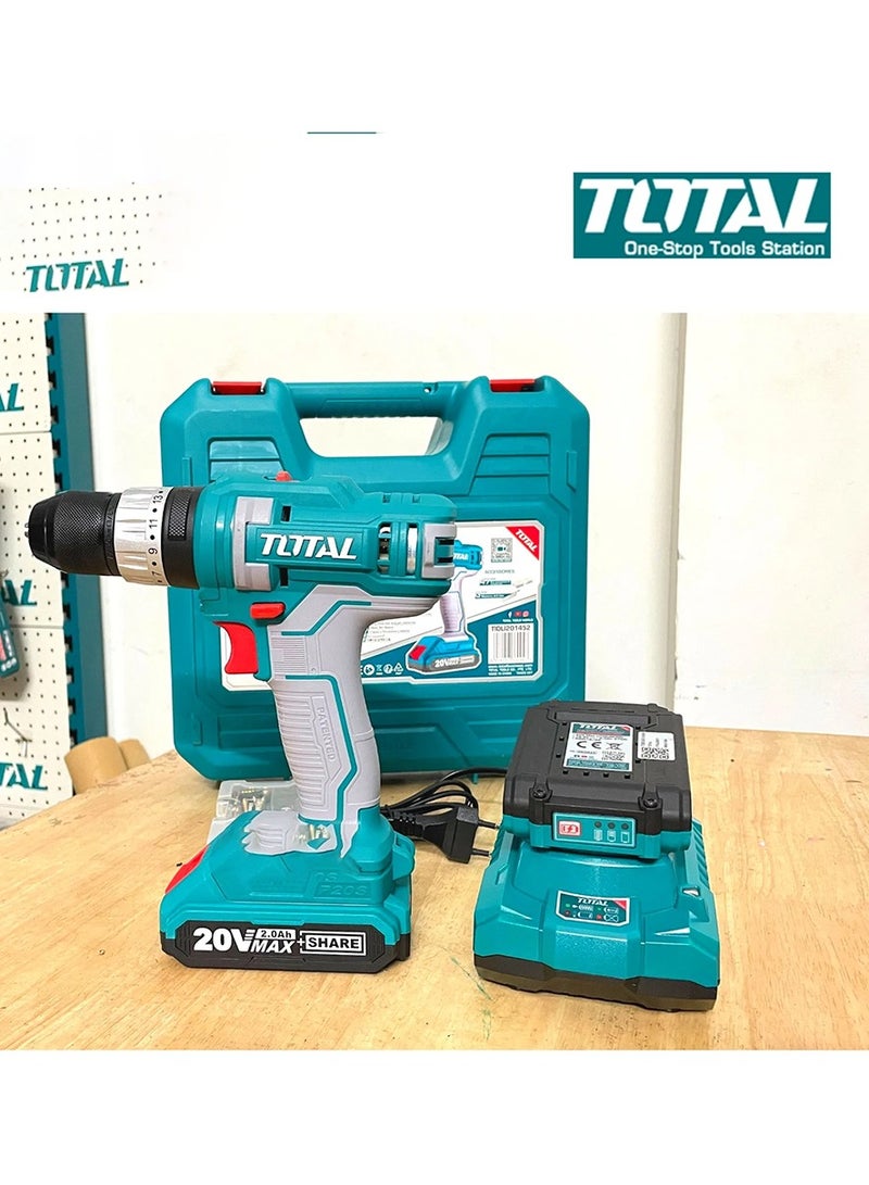 Super Total 20V Lithium-Ion Cordless Impact Drill 3 Fuction (Drill, Screw & Hammer) Electric Drill with Variable Speed with 47 Accessories, 18 Torque Settings, LED Work Light & 2 Batteries for Home & Professional Use TIDLI201452