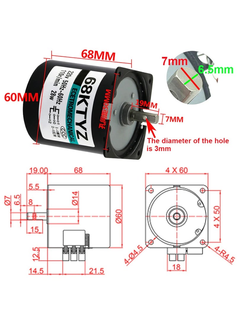68KTYZ High Torque 160KG 28W 2.5RPM AC 220V Permanent Magnet Synchronous Motor CW/CCW Metal Geared Slow Speed Motor