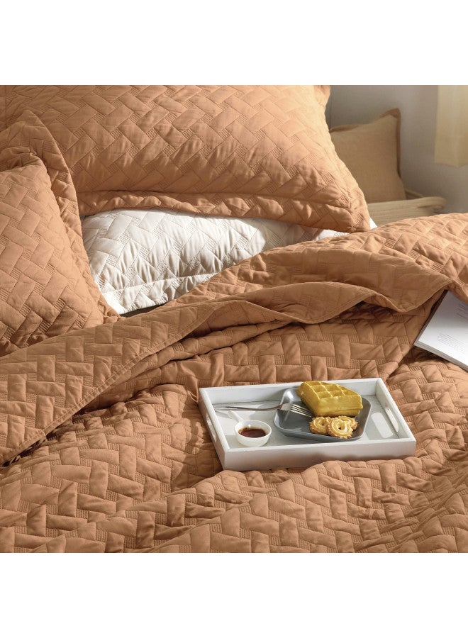 Bedsure Queen Quilt Bedding Set - Lightweight Summer Quilt Full/Queen - Hazel Brown Bedspread Queen Size - Bedding Coverlet for All Seasons (Includes 1 Quilt, 2 Pillow Shams)