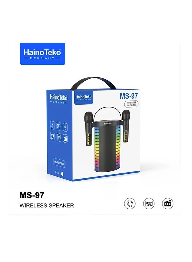 Haino Teko MS 97 Portable Wireless Bluetooth Speaker with Microphone, Rechargeable Karaoke Sound System, Waterproof Outdoor Party Speaker with LED Lights, USB, SD, AUX, FM Radio, Mic Combo for Singing, Home, Travel, Events, Music, High Bass & More