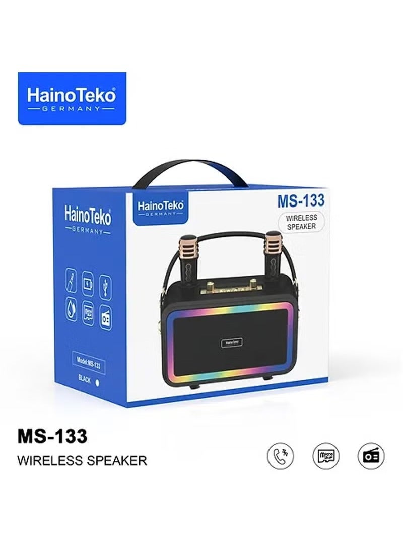 Haino Teko Germany MS133 Portable Bluetooth Speaker with 2 Wireless Mics, Ideal for Karaoke, Parties, Public Speaking, and Outdoor Events - High-Quality Wireless Bluetooth Speaker with Mic, Rechargeable Battery, Portable Sound System for Events, Loud Wireless Microphone Speaker