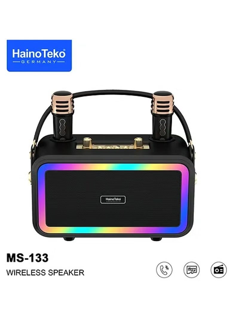 Haino Teko Germany MS133 Portable Bluetooth Speaker with 2 Wireless Mics, Ideal for Karaoke, Parties, Public Speaking, and Outdoor Events - High-Quality Wireless Bluetooth Speaker with Mic, Rechargeable Battery, Portable Sound System for Events, Loud Wireless Microphone Speaker