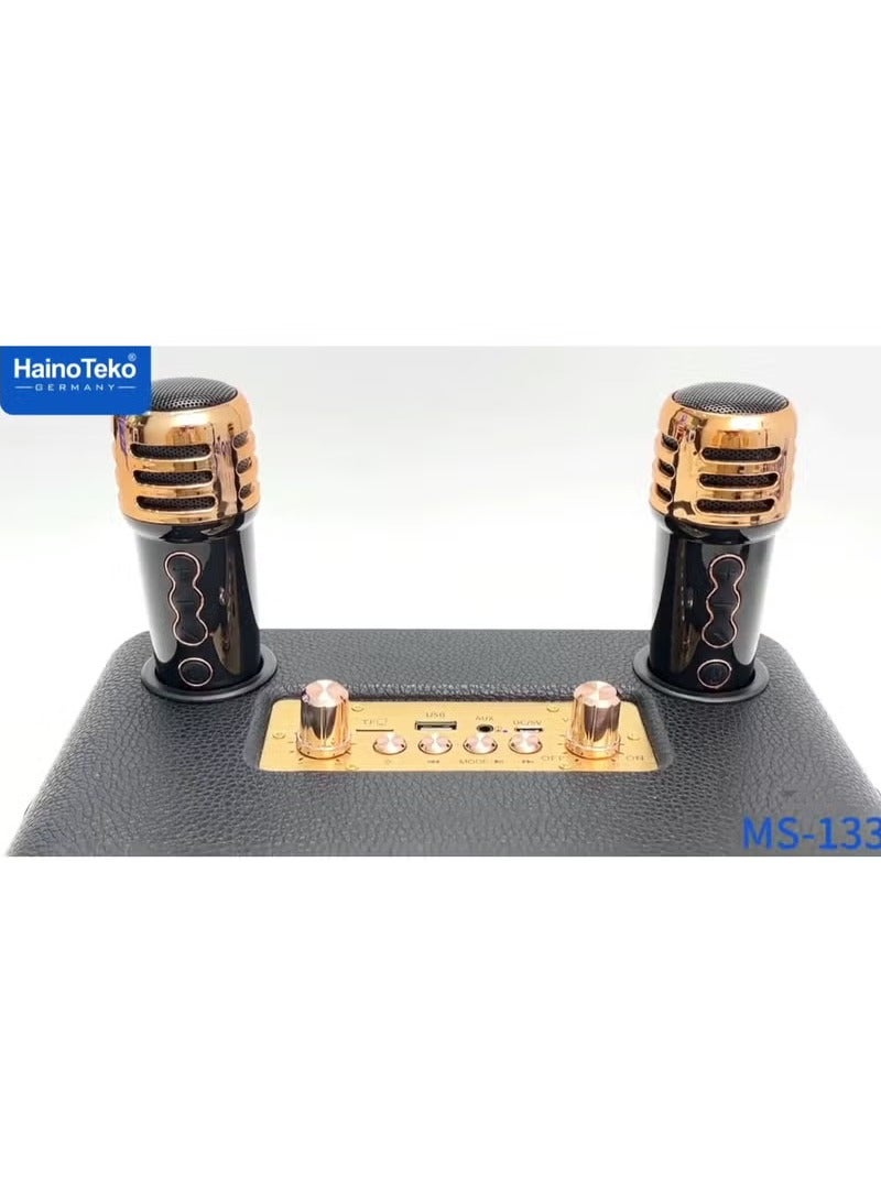 Haino Teko Germany MS133 Portable Bluetooth Speaker with 2 Wireless Mics, Ideal for Karaoke, Parties, Public Speaking, and Outdoor Events - High-Quality Wireless Bluetooth Speaker with Mic, Rechargeable Battery, Portable Sound System for Events, Loud Wireless Microphone Speaker