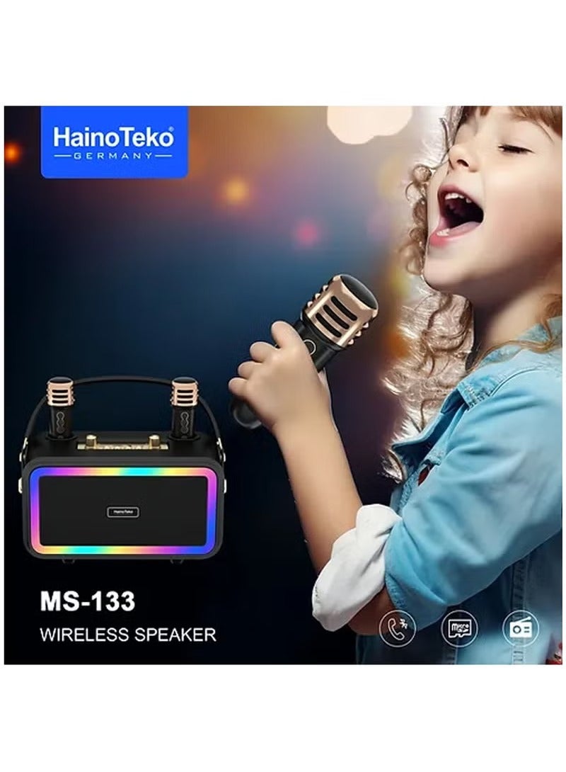 Haino Teko Germany MS133 Portable Bluetooth Speaker with 2 Wireless Mics, Ideal for Karaoke, Parties, Public Speaking, and Outdoor Events - High-Quality Wireless Bluetooth Speaker with Mic, Rechargeable Battery, Portable Sound System for Events, Loud Wireless Microphone Speaker