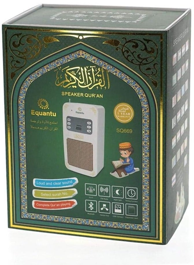 Quran Speakers Quran Bluetooth Speaker Arabic Translator Mp3 Small Portable Quran Player with USB Jack (Color : White)