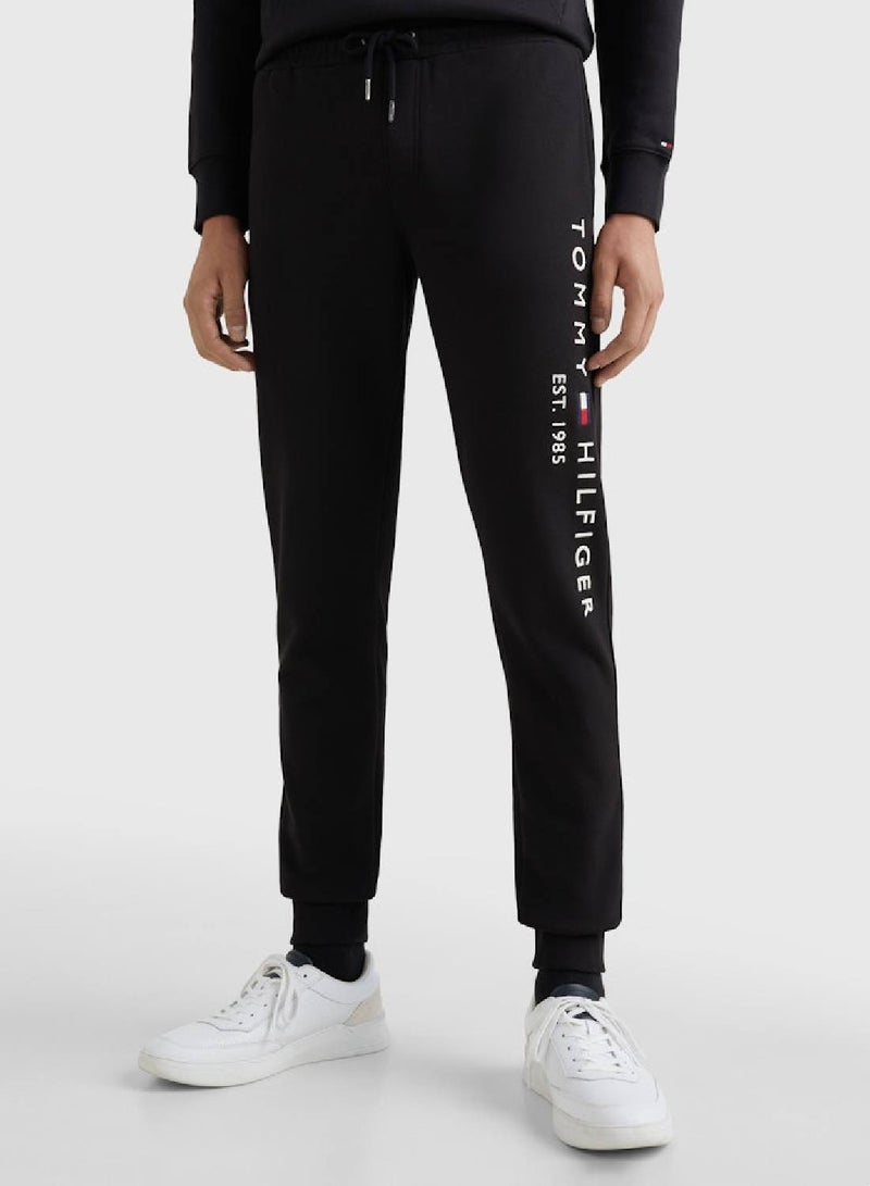 Men's Embroidery Logo Cuffed Joggers - Cotton, Black