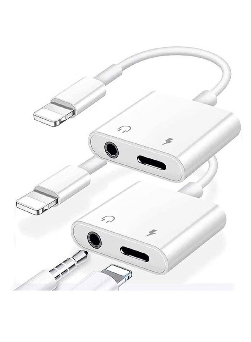 2 pack Headphones Jack Adapter for iPhone, 2 in 1 Charger, Aux Audio Splitter Dongle Adapter for iPhone, for iPad, for iPod, Support All iOS System