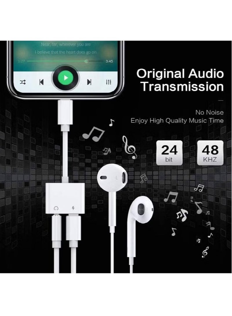 2 pack Headphones Jack Adapter for iPhone, 2 in 1 Charger, Aux Audio Splitter Dongle Adapter for iPhone, for iPad, for iPod, Support All iOS System