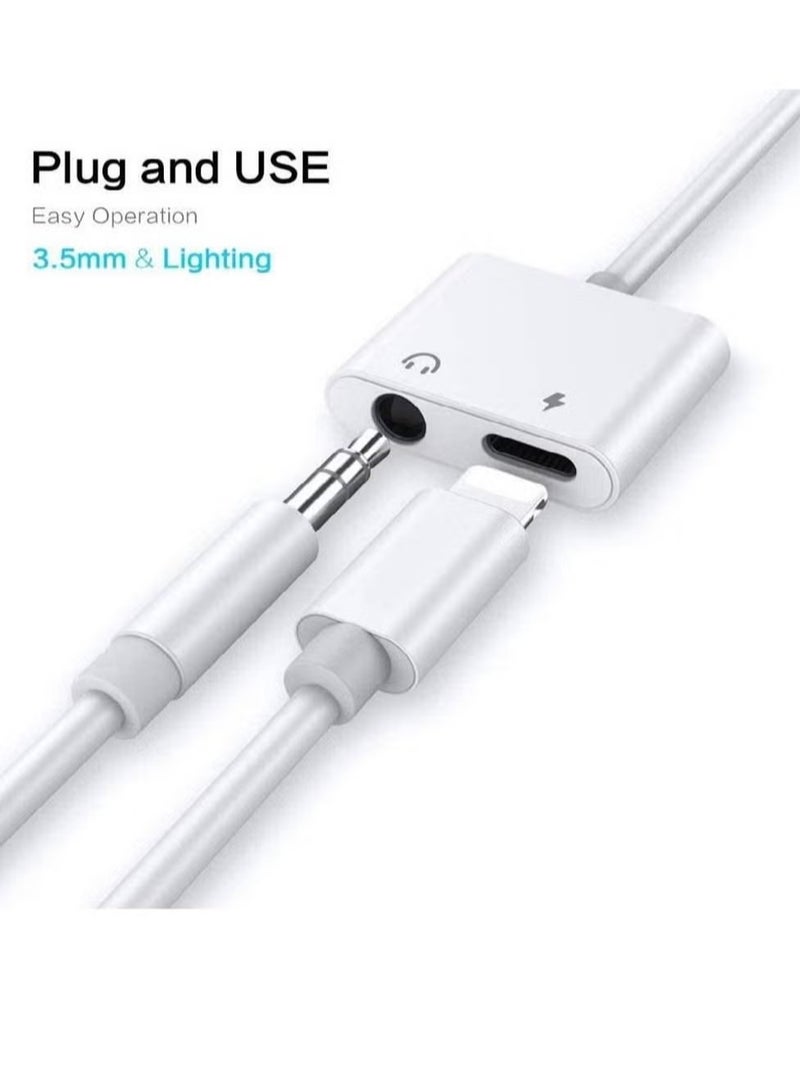 2 pack Headphones Jack Adapter for iPhone, 2 in 1 Charger, Aux Audio Splitter Dongle Adapter for iPhone, for iPad, for iPod, Support All iOS System