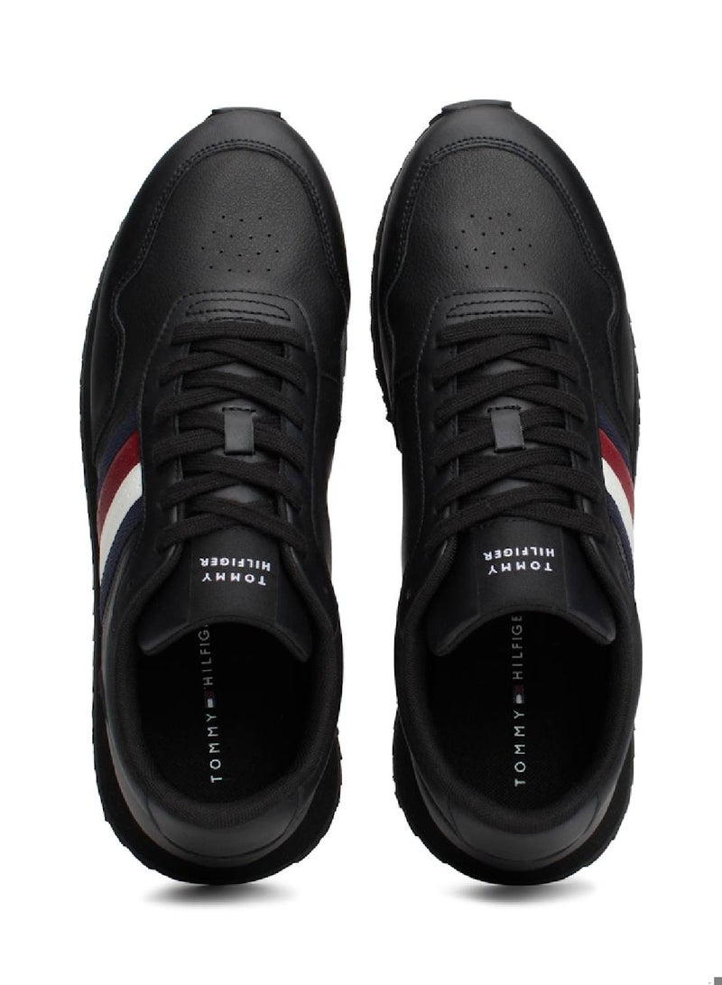 Men's Signature Tape Lace-Up Runner Trainers, Black - Leather