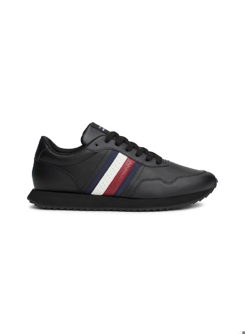 Men's Signature Tape Lace-Up Runner Trainers, Black - Leather