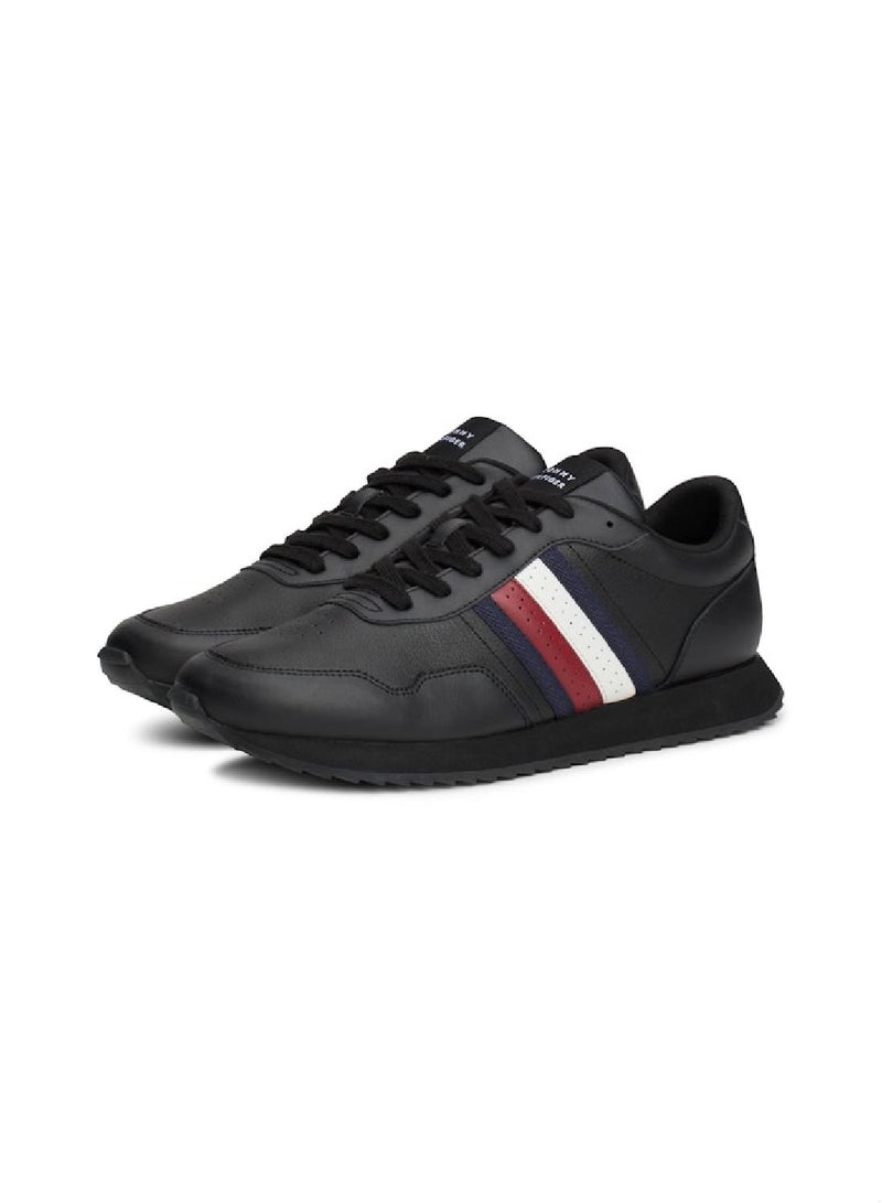 Men's Signature Tape Lace-Up Runner Trainers, Black - Leather