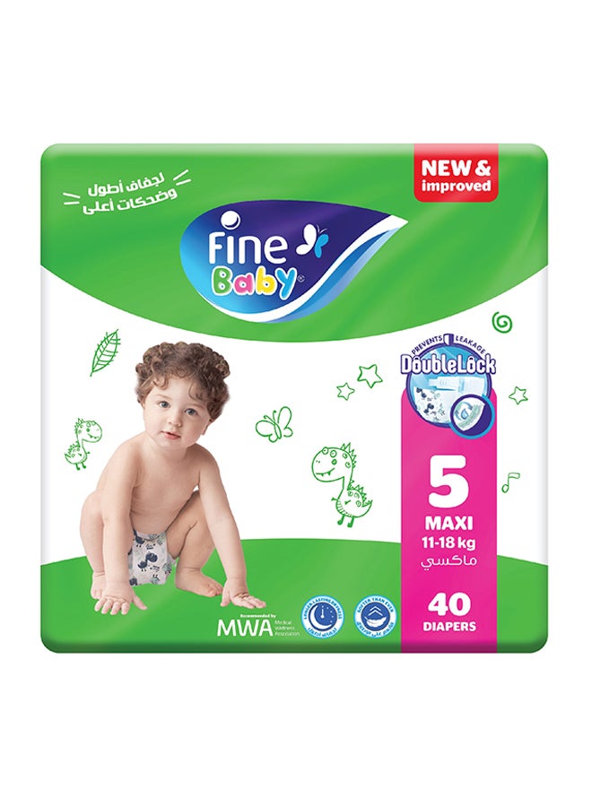 Baby Diapers, Size 5, Maxi 11–18Kg, Pack Of 40 Diapers, With New And Improved Technology