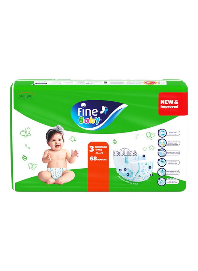 Baby Diapers, Size 3, Medium 4–9Kg, Pack Of 68 Diapers, With New And Improved Technology