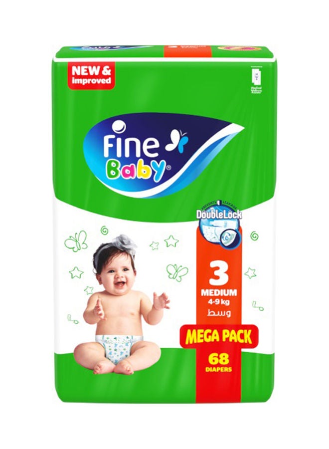 Baby Diapers, Size 3, Medium 4–9Kg, Pack Of 68 Diapers, With New And Improved Technology