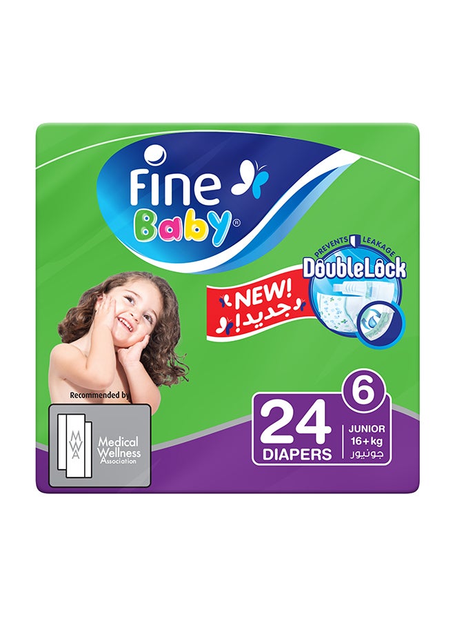 Baby Diapers, Size 6, 16+ Kg, 24 Count - Junior, Double Lock Technology Prevents Leakage