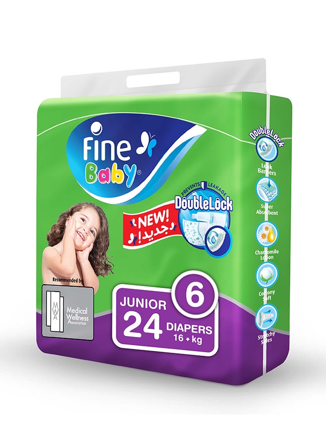 Baby Diapers, Size 6, 16+ Kg, 24 Count - Junior, Double Lock Technology Prevents Leakage