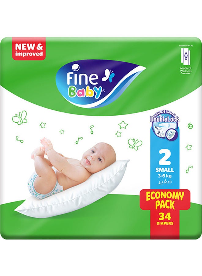 Baby Diapers Size 2 (3-6Kg) Medium, 34 Count  With The New Double Lock Leak Barriers