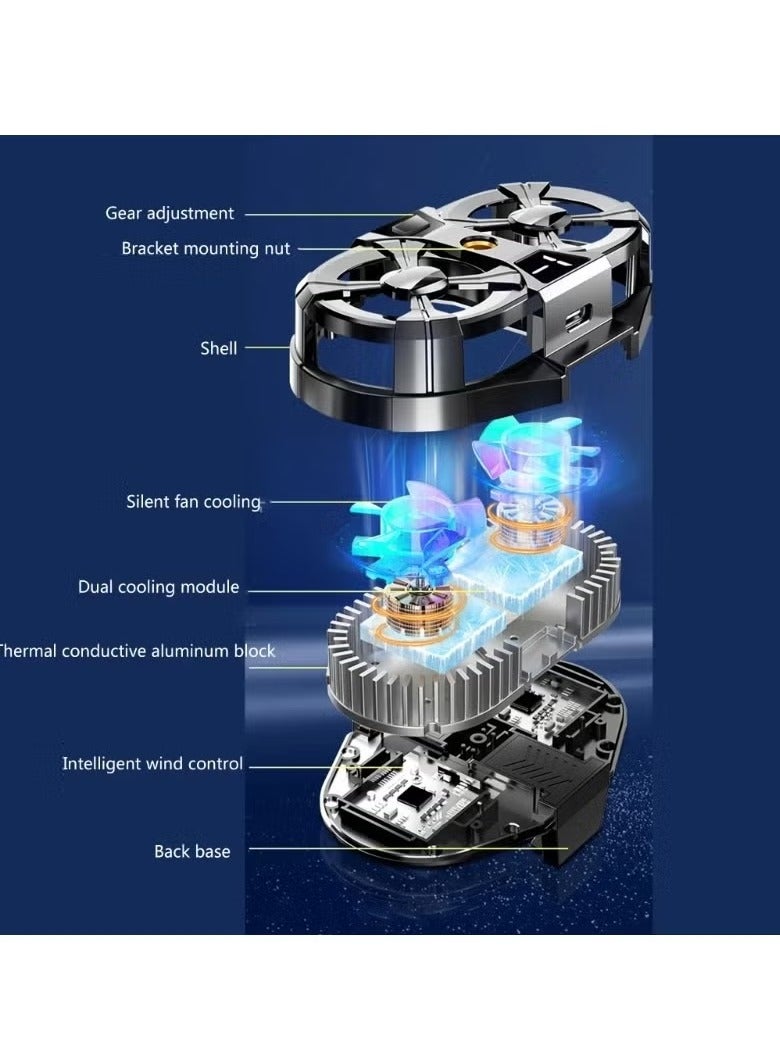 Phone Digital Display Radiator Semiconductor Cooling System Dual-Fan Heat Sink with RGB 3 Gear Adjustable Back Clip Type