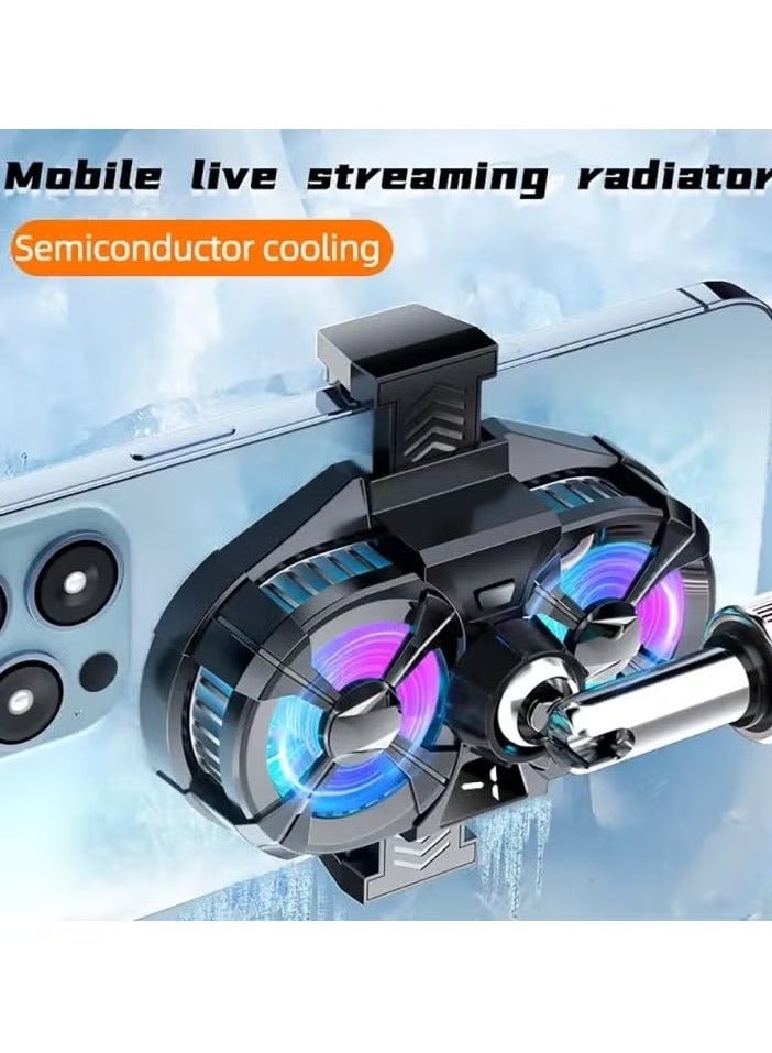 Phone Digital Display Radiator Semiconductor Cooling System Dual-Fan Heat Sink with RGB 3 Gear Adjustable Back Clip Type