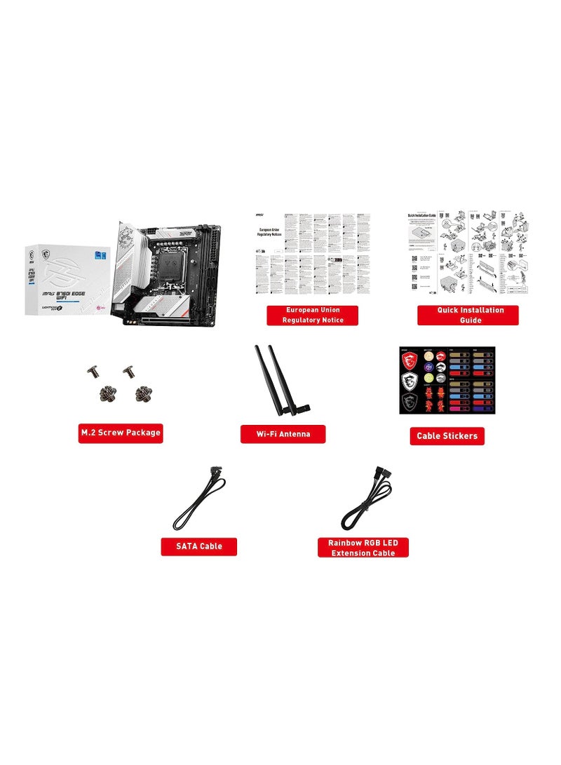 MPG B760I Edge WiFi Gaming Motherboard (Supports 12th/13th Gen Intel Processors, LGA 1700, DDR5, PCIe 5.0, M.2, 2.5Gbps LAN, USB 3.2 Gen2, Wi-Fi 6E, Mini-ITX)
