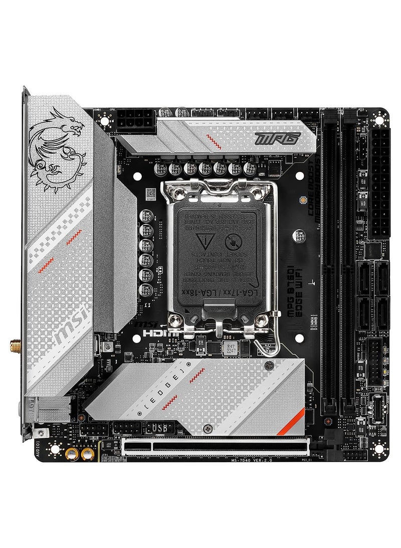 MPG B760I Edge WiFi Gaming Motherboard (Supports 12th/13th Gen Intel Processors, LGA 1700, DDR5, PCIe 5.0, M.2, 2.5Gbps LAN, USB 3.2 Gen2, Wi-Fi 6E, Mini-ITX)