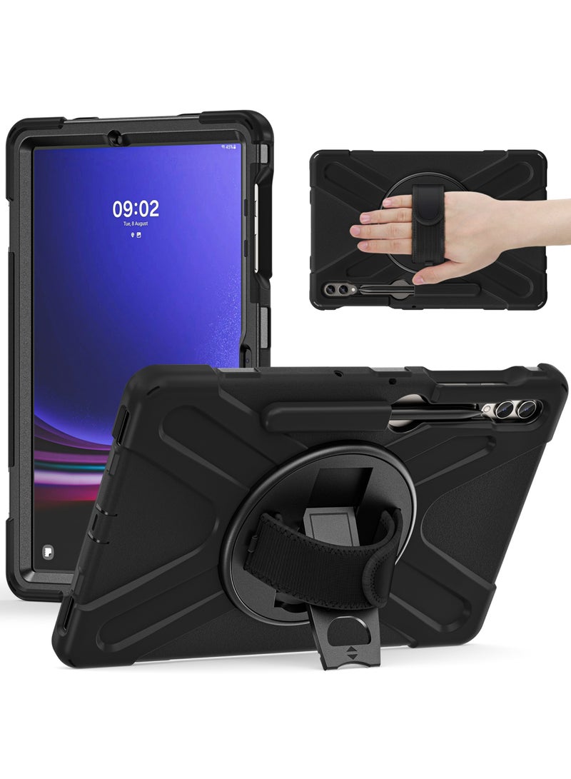 Rugged Case for 12.4 inch Galaxy Tab S9 Plus 2023/ S9 FE+ / S8 Plus 2022/ S7 FE 2021/ S7 Plus 2020 Case with S Pen Holder Heavy Duty Shockproof Protective Cover with Hand Strap