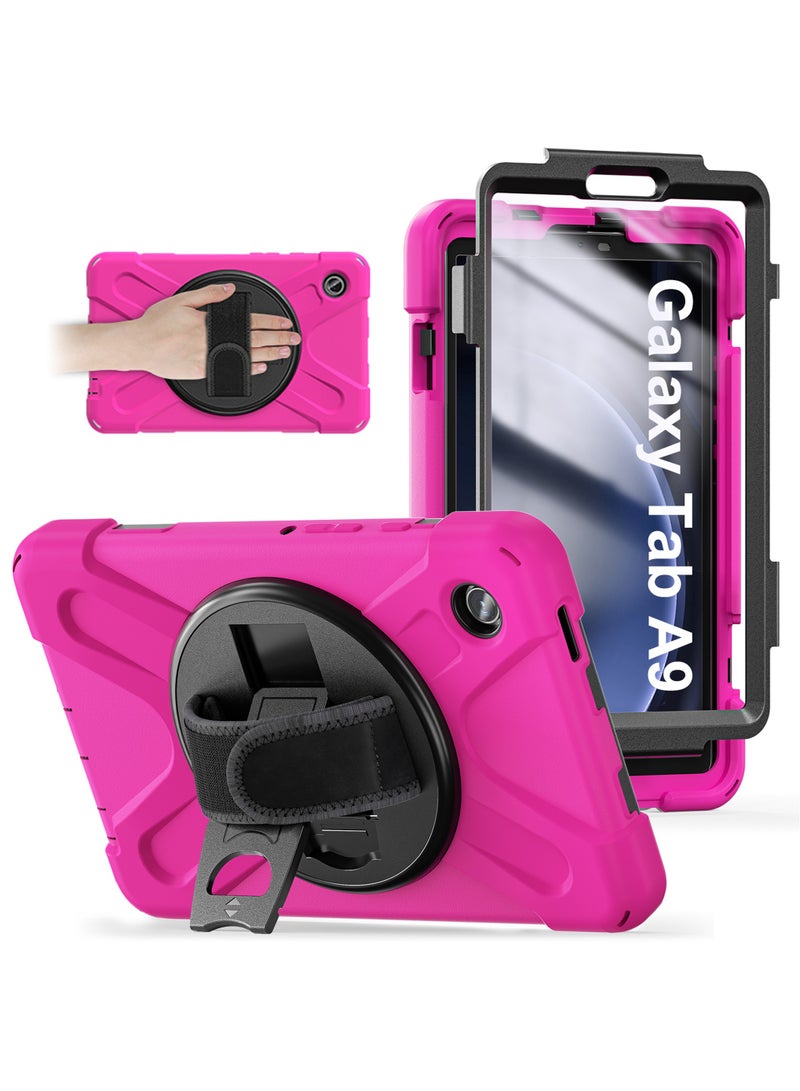 Samsung Galaxy Tab A9 Case 8.7 Inch 2023 SM-X110/X115/X117 for Kids with Screen Protector | Heavy Duty Shockproof Case with Rotating Stand Hand Strap for Galaxy Tab A9 Tablet 2023