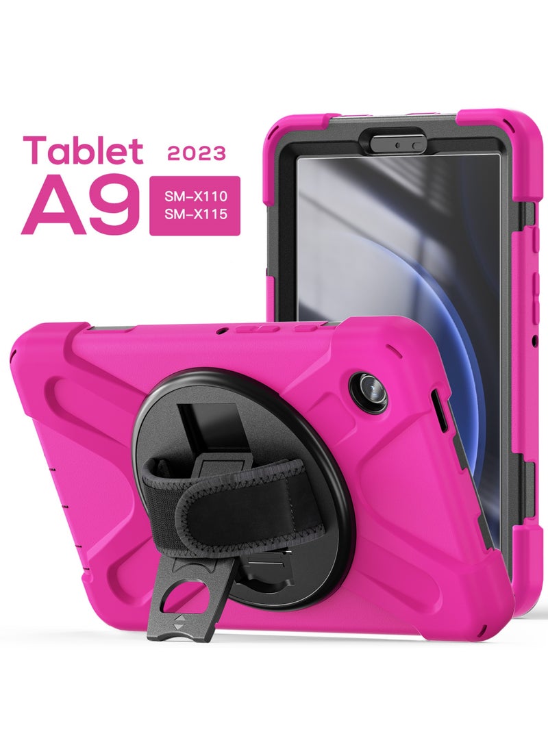 Samsung Galaxy Tab A9 Case 8.7 Inch 2023 SM-X110/X115/X117 for Kids with Screen Protector | Heavy Duty Shockproof Case with Rotating Stand Hand Strap for Galaxy Tab A9 Tablet 2023