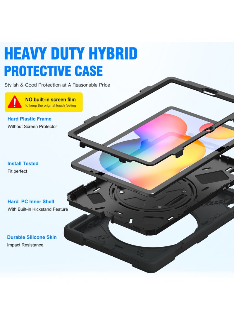 Case For Samsung Galaxy Tab S6 Lite 10.4 Case 2024/2022/2020 (SM-P620/P610/P613/P615/P619) Silicone Case with 360 Rotating Kickstand Handle Grip S Pen Holder