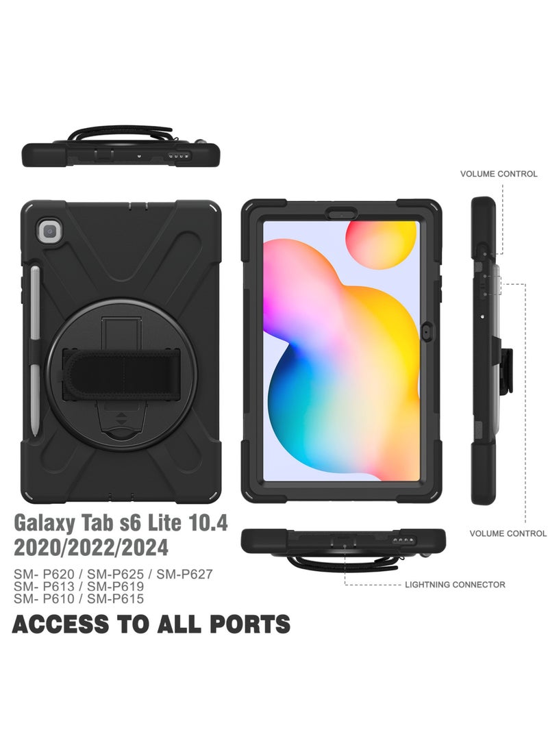 Case For Samsung Galaxy Tab S6 Lite 10.4 Case 2024/2022/2020 (SM-P620/P610/P613/P615/P619) Silicone Case with 360 Rotating Kickstand Handle Grip S Pen Holder