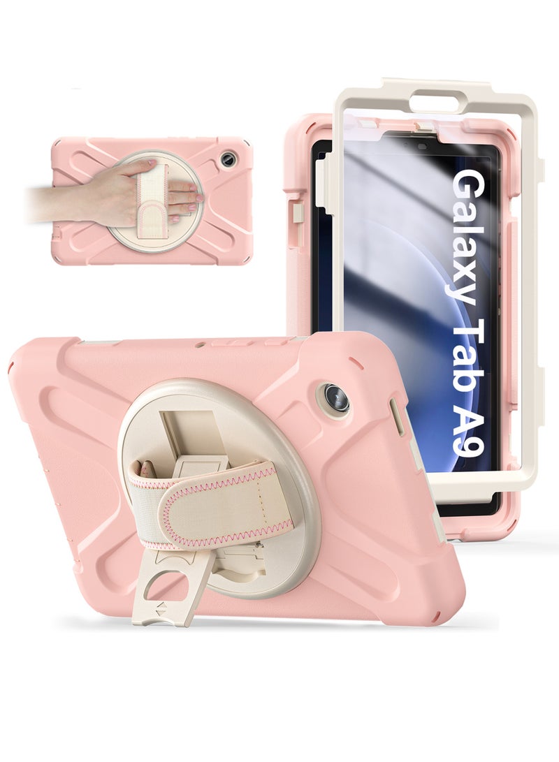 Samsung Galaxy Tab A9 Case 8.7 Inch 2023 SM-X110/X115/X117 for Kids with Screen Protector | Heavy Duty Shockproof Case with Rotating Stand Hand Strap for Galaxy Tab A9 Tablet 2023