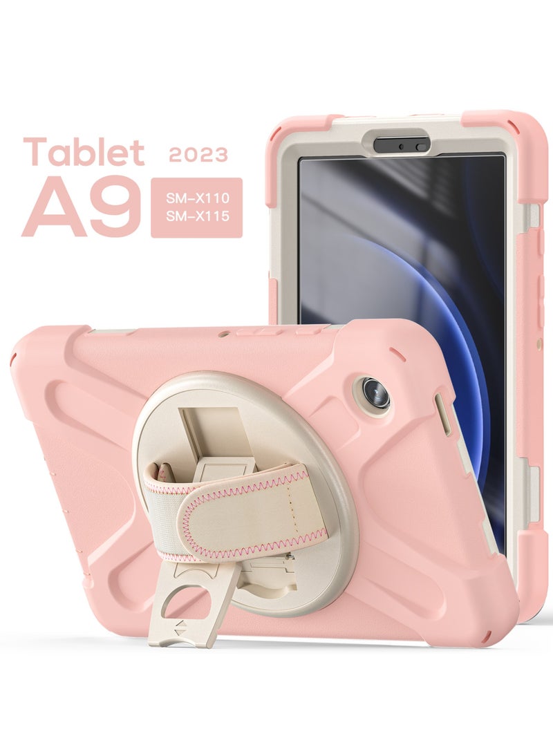 Samsung Galaxy Tab A9 Case 8.7 Inch 2023 SM-X110/X115/X117 for Kids with Screen Protector | Heavy Duty Shockproof Case with Rotating Stand Hand Strap for Galaxy Tab A9 Tablet 2023