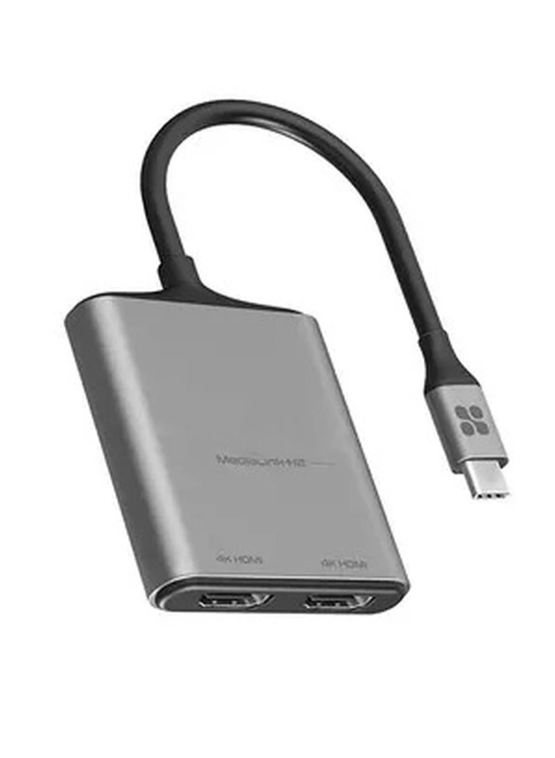 USB-C to HDMI Adapter, Ultra HD 4k 60hz Type-C to HDMI Adapter Converter with Dual HDMI Ports, Compact Travel-Friendly Design for MacBook Pro, iPad Air, Samsung Galaxy S22, MediaLink-H2 Grey