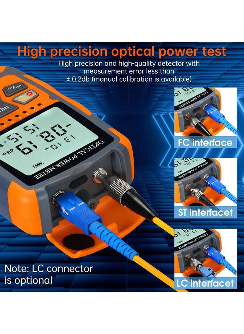 Portable Fiber Optic Tester with Power Meter and Visual Fault Locator, Universal Interface FC/SC/ST, Includes 10mW VFL and FC to LC Adapter